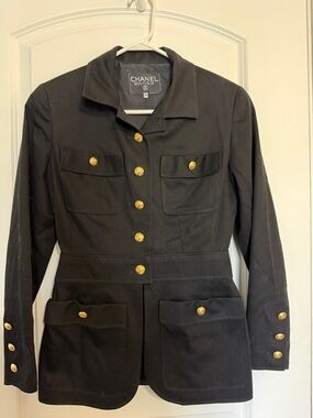 CHANEL Black Military-Style Jacket with Gold Buttons